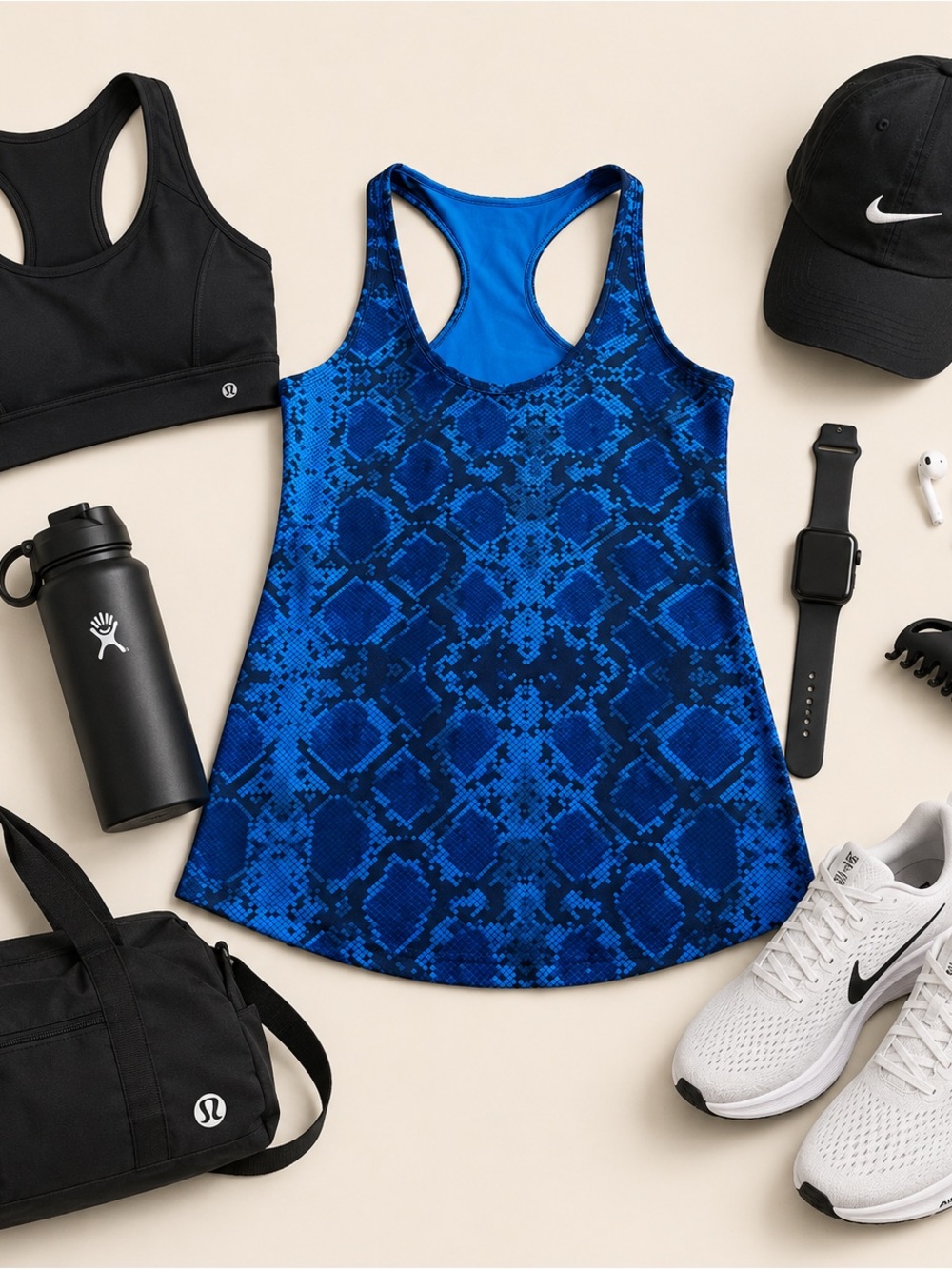 Lululemon Cool Racerback Tank Top Blue Sapphire & Black “Mini Ziggy Snake” Print